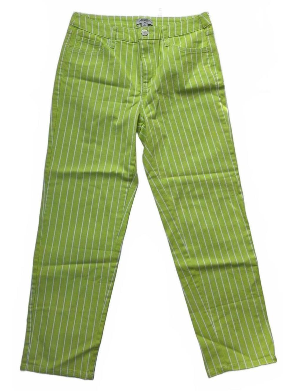 Victor Glemaud Women's Lime Green Striped High Rise Straight Leg Jeans  Size 10,